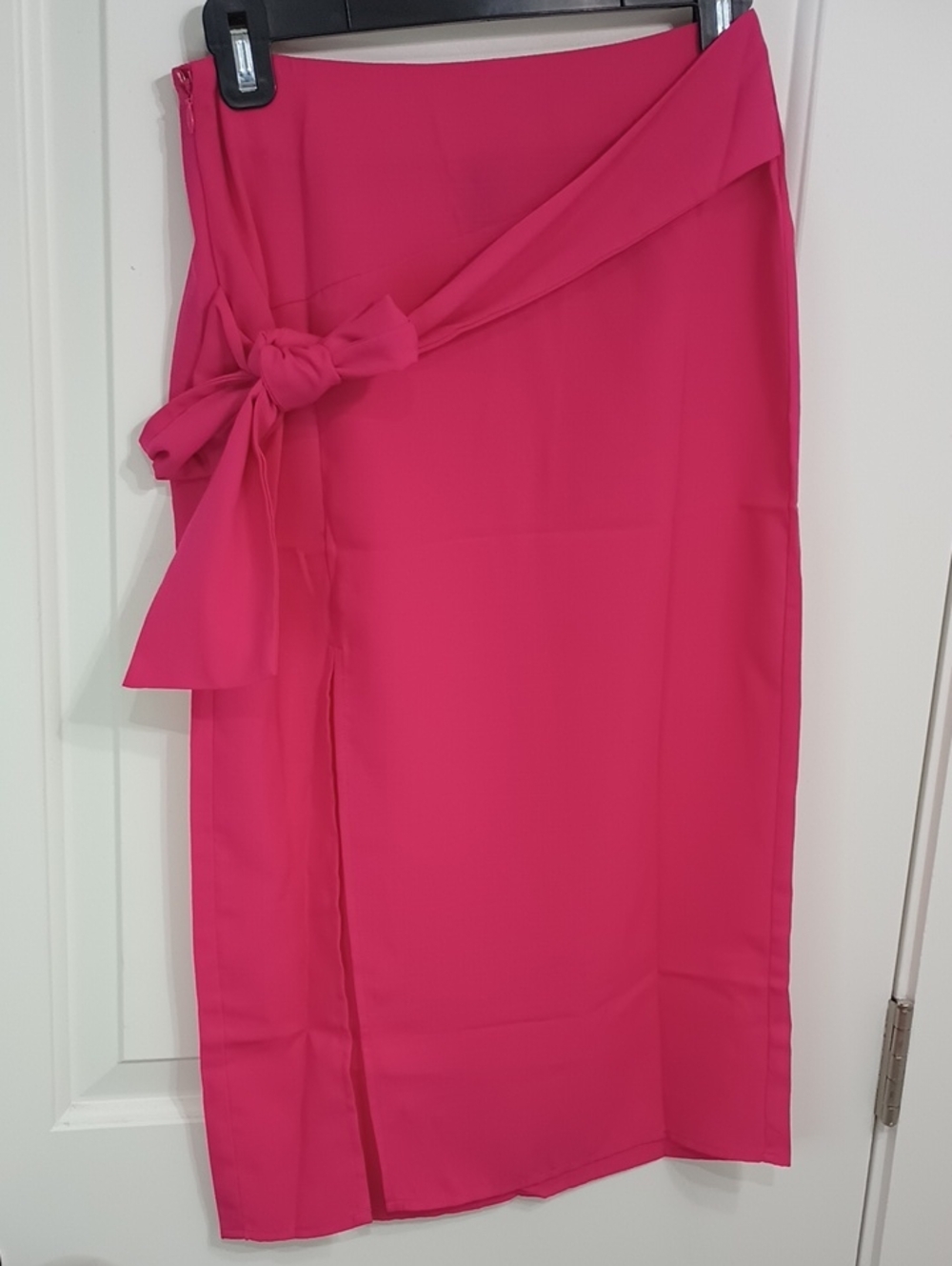 Bright Pink Wrap Midi Skirt with Side Tie